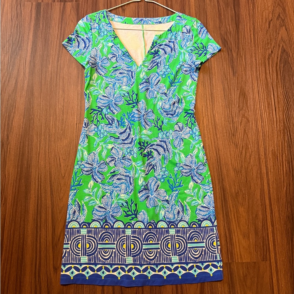 Lilly Pulitzer Green and Blue Floral Knee Length Dress